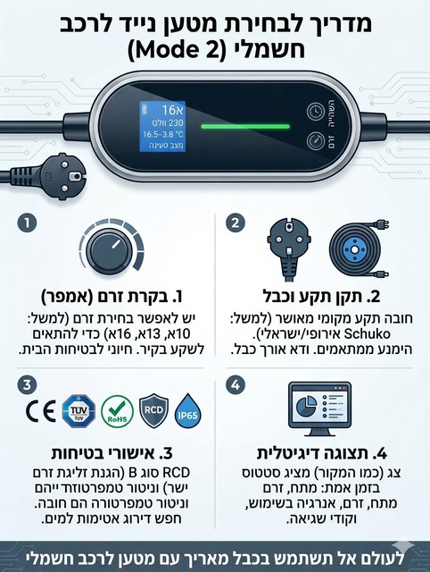 הסבר על איך לבחור נכון מטען נייד לרכב חשמלי