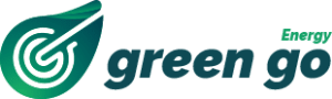לוגו גרין גו אנרג'י בצבע ירוק על רקע אפור