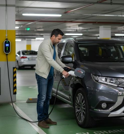 רכב חשמלי בטעינה עם מטען נייד