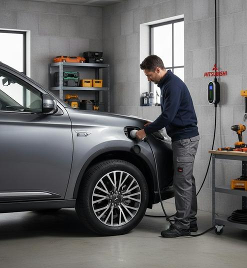 מיצובישי אאוטלנדר בטעינה עם מטען נייד