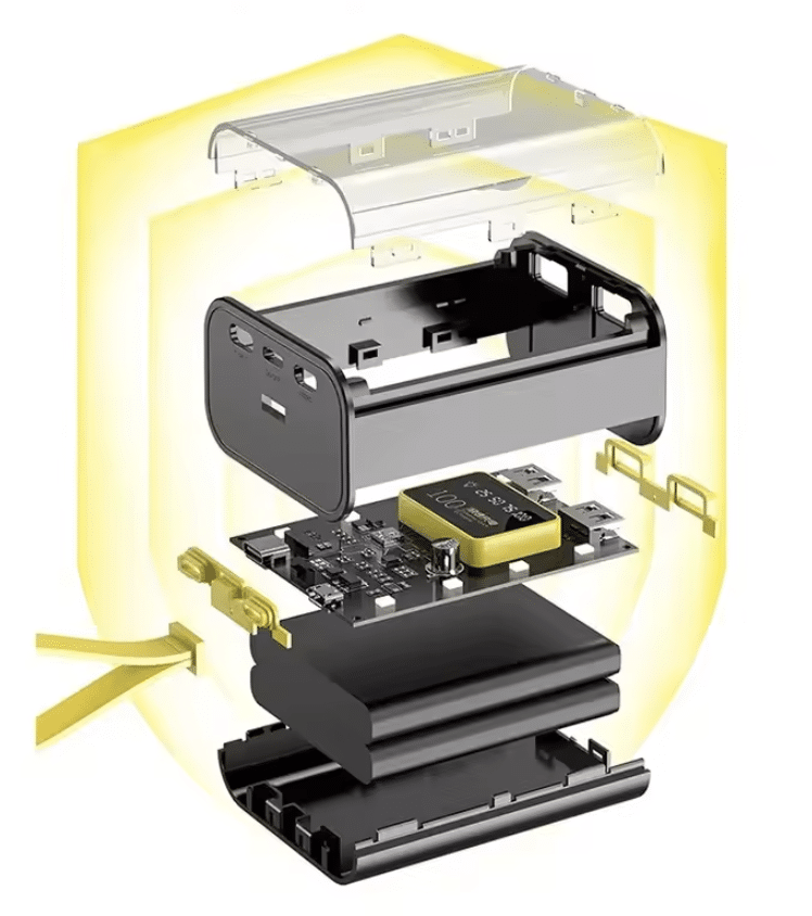 סוללת גיבוי ניידת נטענת Power Bank בעלת קיבולת 8000mah עם יציאות מרובות תמונה תלת מימדית של המטען על כל חלקיו